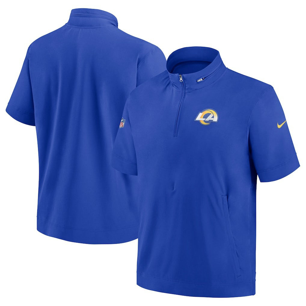 Los Angeles Rams Sideline Coach Short Sleeve Hoodie Quarter-Zip Jacket - Royal - Nike