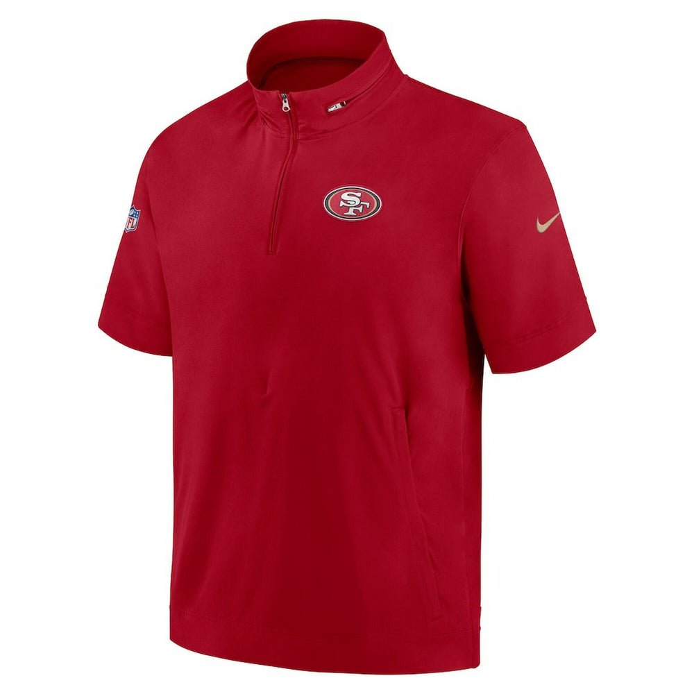 San Francisco 49ers Sideline Coach Short Sleeve Hoodie Quarter-Zip Jacket - Scarlet - Nike