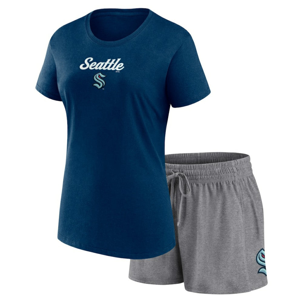 Seattle Kraken Fanatics Women's Script T-Shirt & Shorts Set - Navy/Gray | Fanatics sale