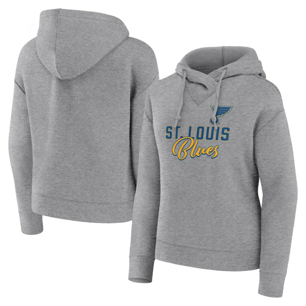 St. Louis Blues Fanatics Women's Script Favorite Pullover Hoodie - Heather Gray | Fanatics Lifestyle