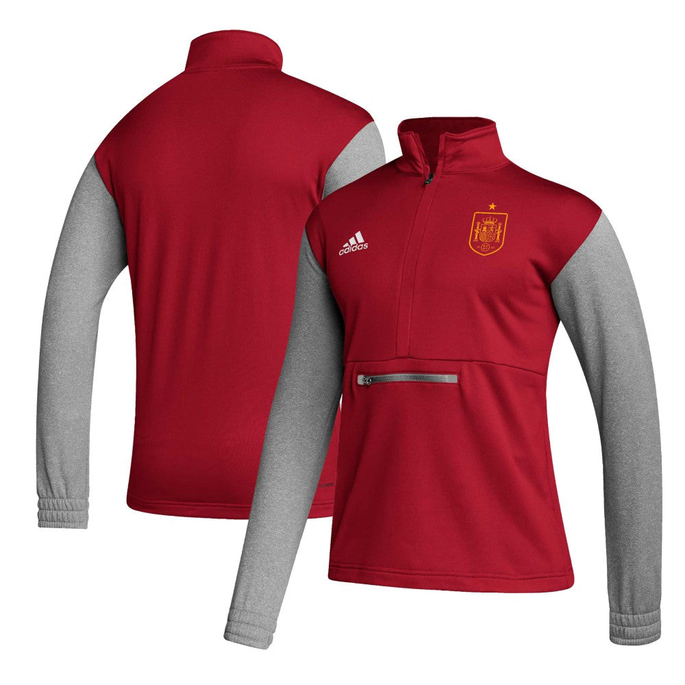 Adidas - Spain National Team Crest Long Sleeve Half-Zip Top - Red