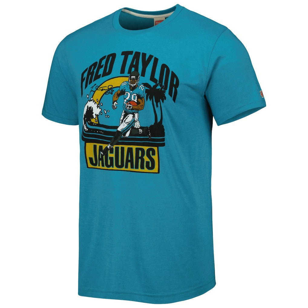 Fred Taylor Jacksonville Jaguars Homage Unisex Caricature Retired Player Tri-Blend T-Shirt - Teal - NFL