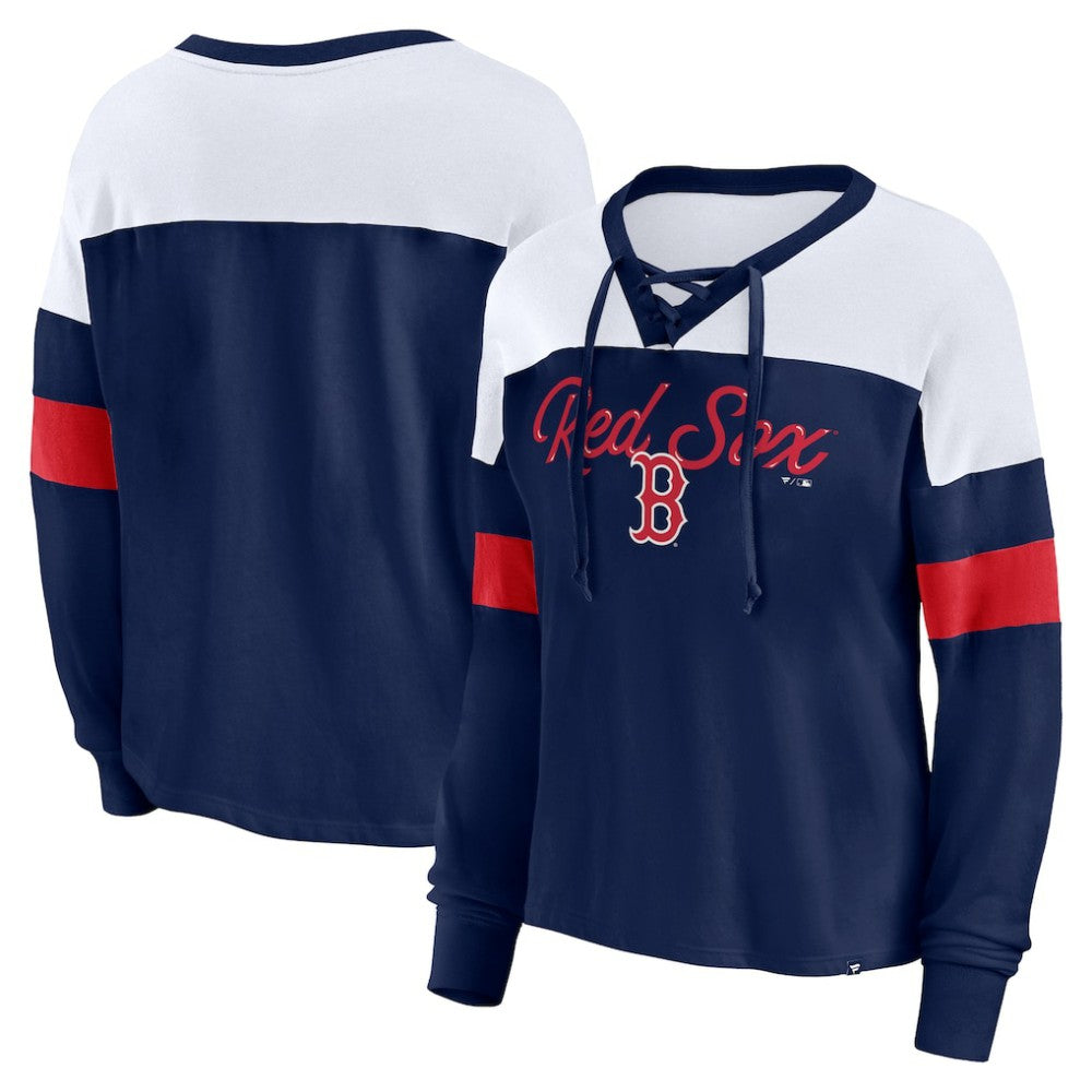 Boston Red Sox Fanatics Women's Even Match Lace-Up Long Sleeve V-Neck T-Shirt Near Me