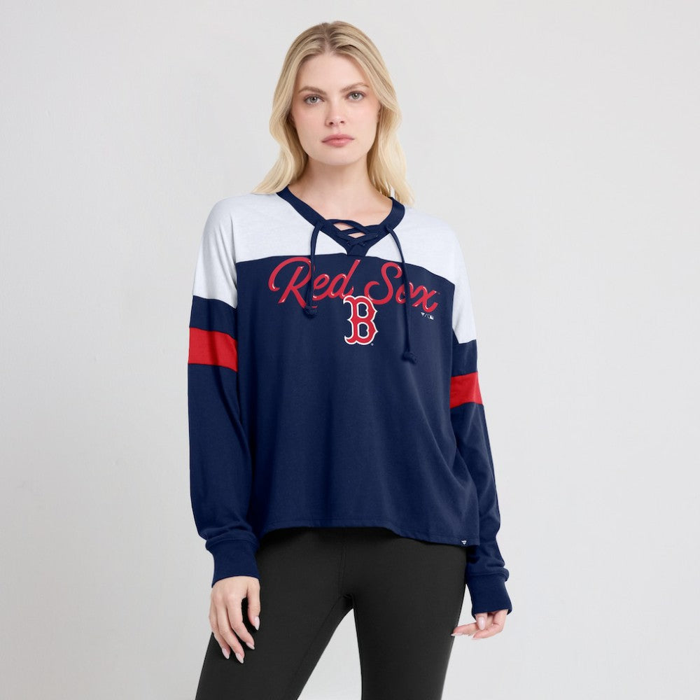 Boston Red Sox Fanatics Women's Even Match Lace-Up Long Sleeve V-Neck T-Shirt Near Me