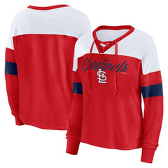 St. Louis Cardinals Fanatics Women's Even Match Lace-Up Long Sleeve V-Neck T-Shirt Outlet