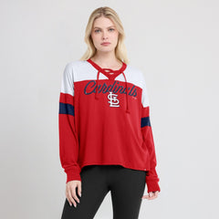 St. Louis Cardinals Fanatics Women's Even Match Lace-Up Long Sleeve V-Neck T-Shirt Outlet