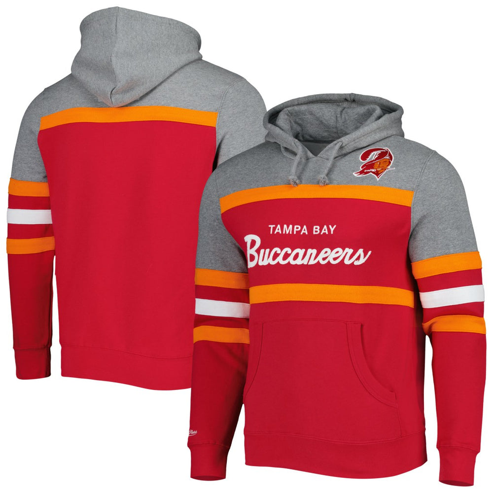 Tampa Bay Buccaneers Head Coach Pullover Hoodie - Red/Heathered Gray - Mitchell & Ness