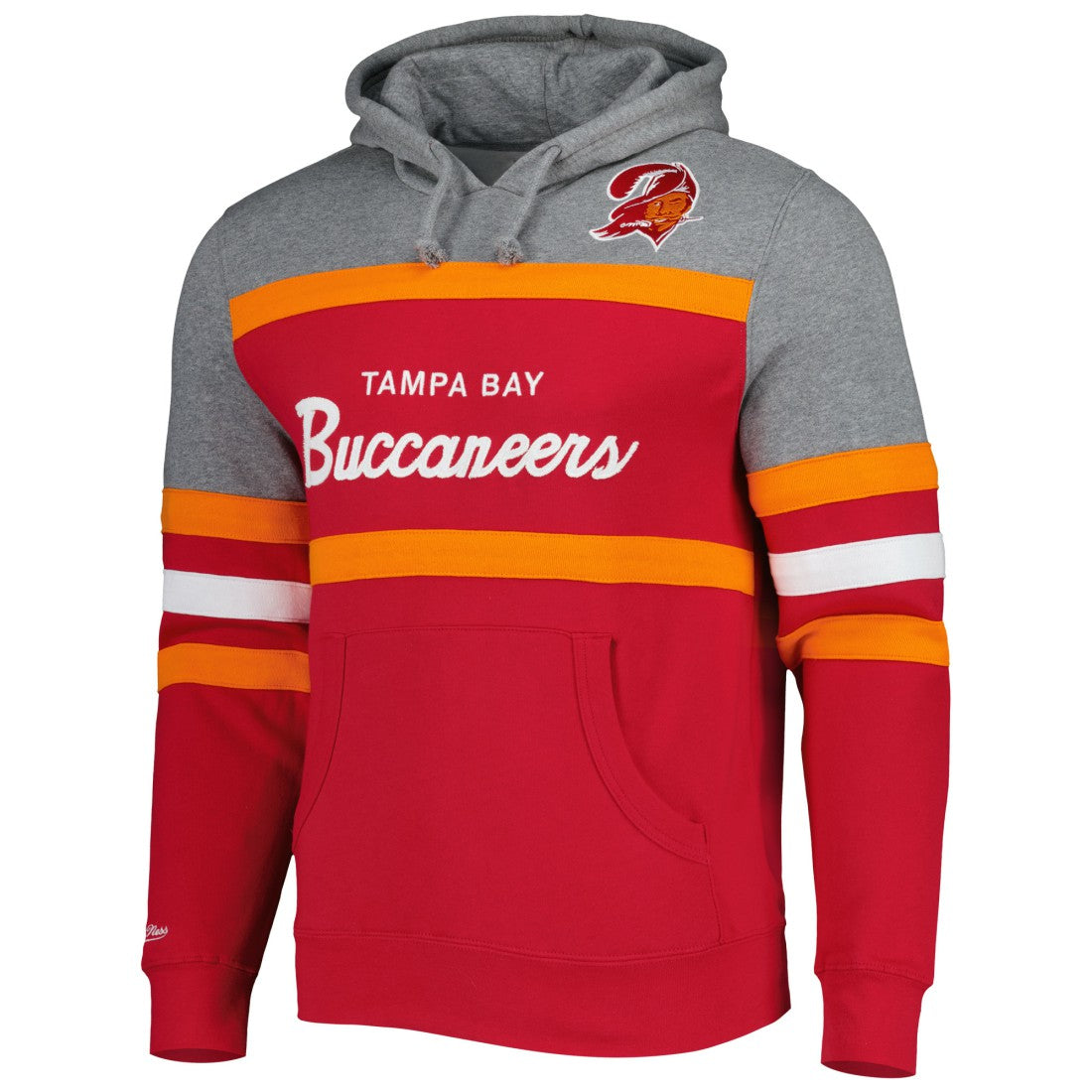 Tampa Bay Buccaneers Head Coach Pullover Hoodie - Red/Heathered Gray - Mitchell & Ness