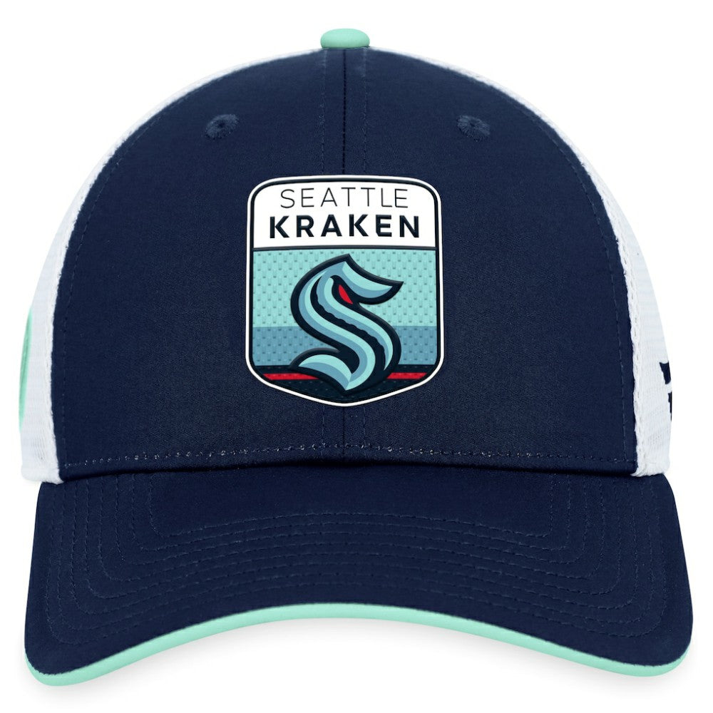 Seattle Kraken Fanatics 2023 NHL Draft On Stage Trucker Adjustable Hat - Deep Sea Blue | Fanatics Lifestyle