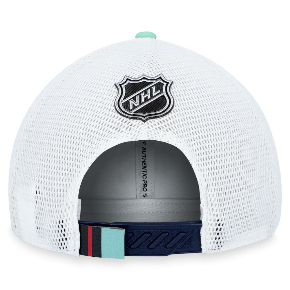 Seattle Kraken Fanatics 2023 NHL Draft On Stage Trucker Adjustable Hat - Deep Sea Blue | Fanatics Lifestyle
