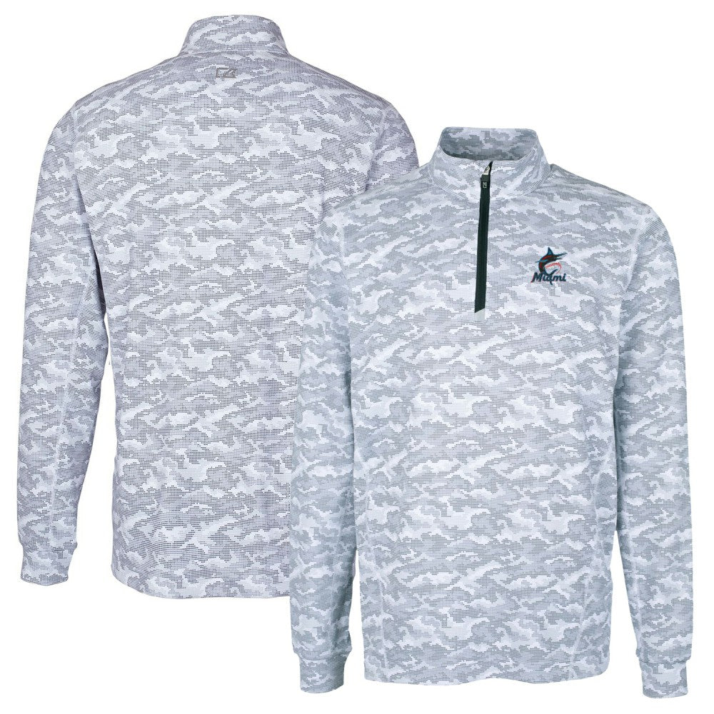 Miami Marlins Cutter & Buck Big & Tall Traverse Camo Print Stretch Quarter-Zip Pullover Top Sale