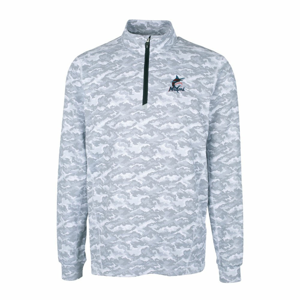 Miami Marlins Cutter & Buck Big & Tall Traverse Camo Print Stretch Quarter-Zip Pullover Top Sale