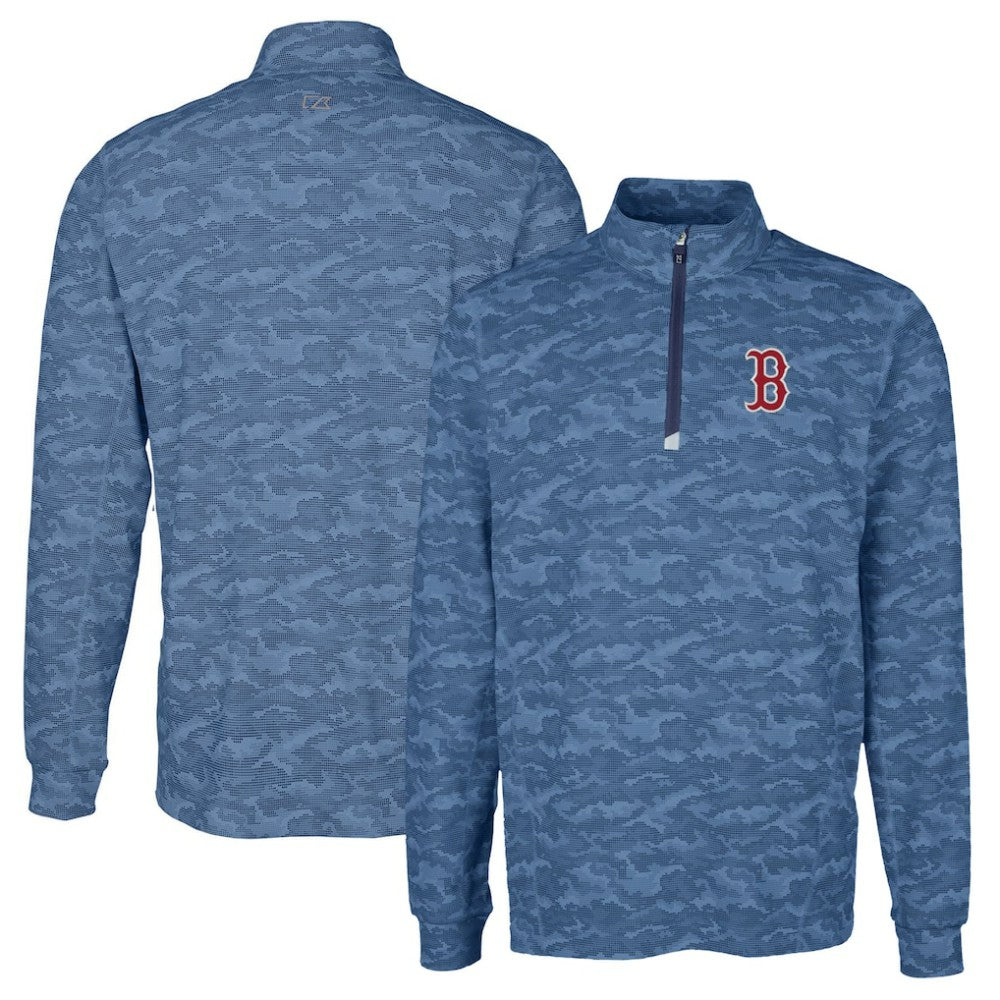 Boston Red Sox Cutter & Buck Big & Tall Traverse Camo Print Stretch Quarter-Zip Pullover Top Outlet