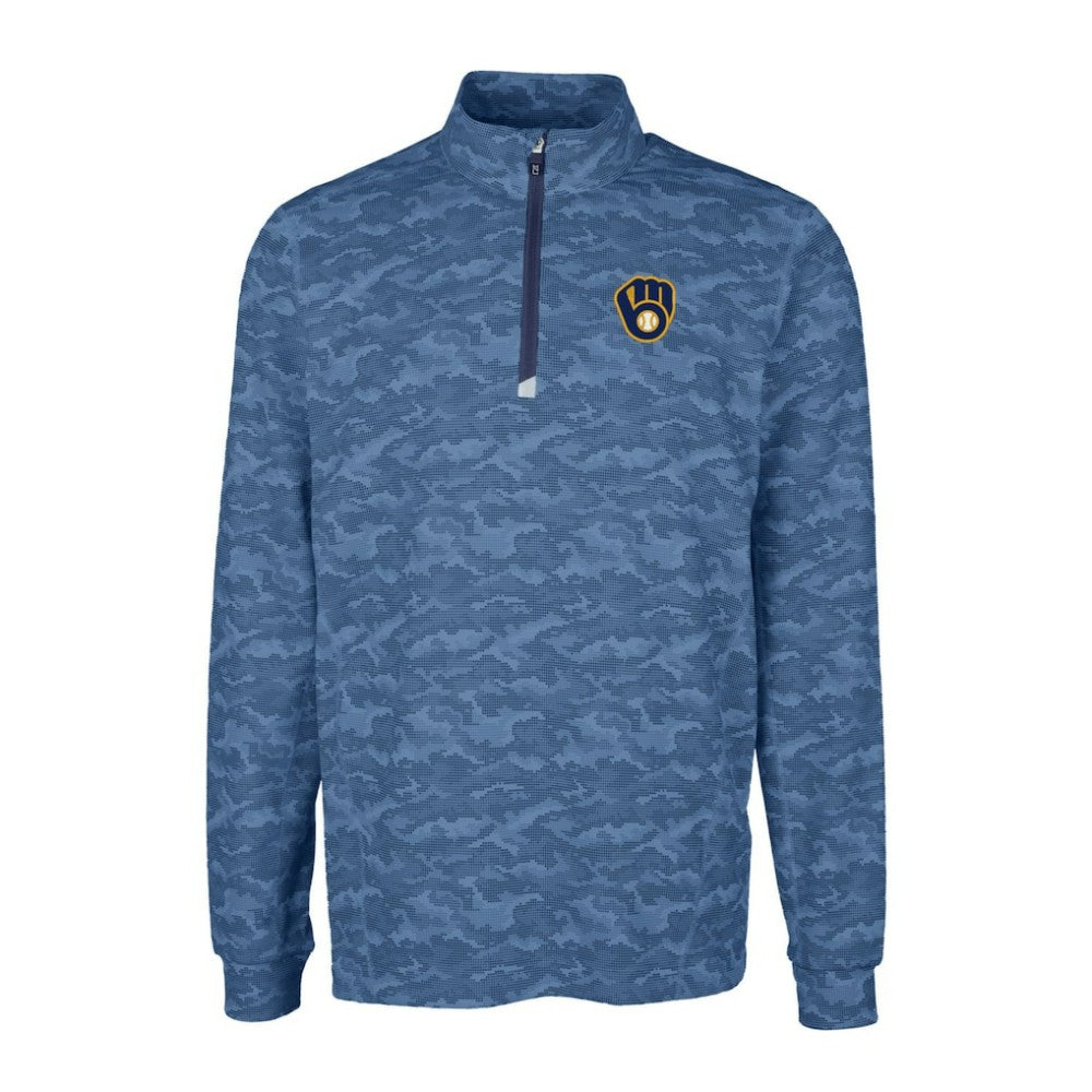 Milwaukee Brewers Cutter & Buck Big & Tall Traverse Camo Print Stretch Quarter-Zip Pullover Top Outlet