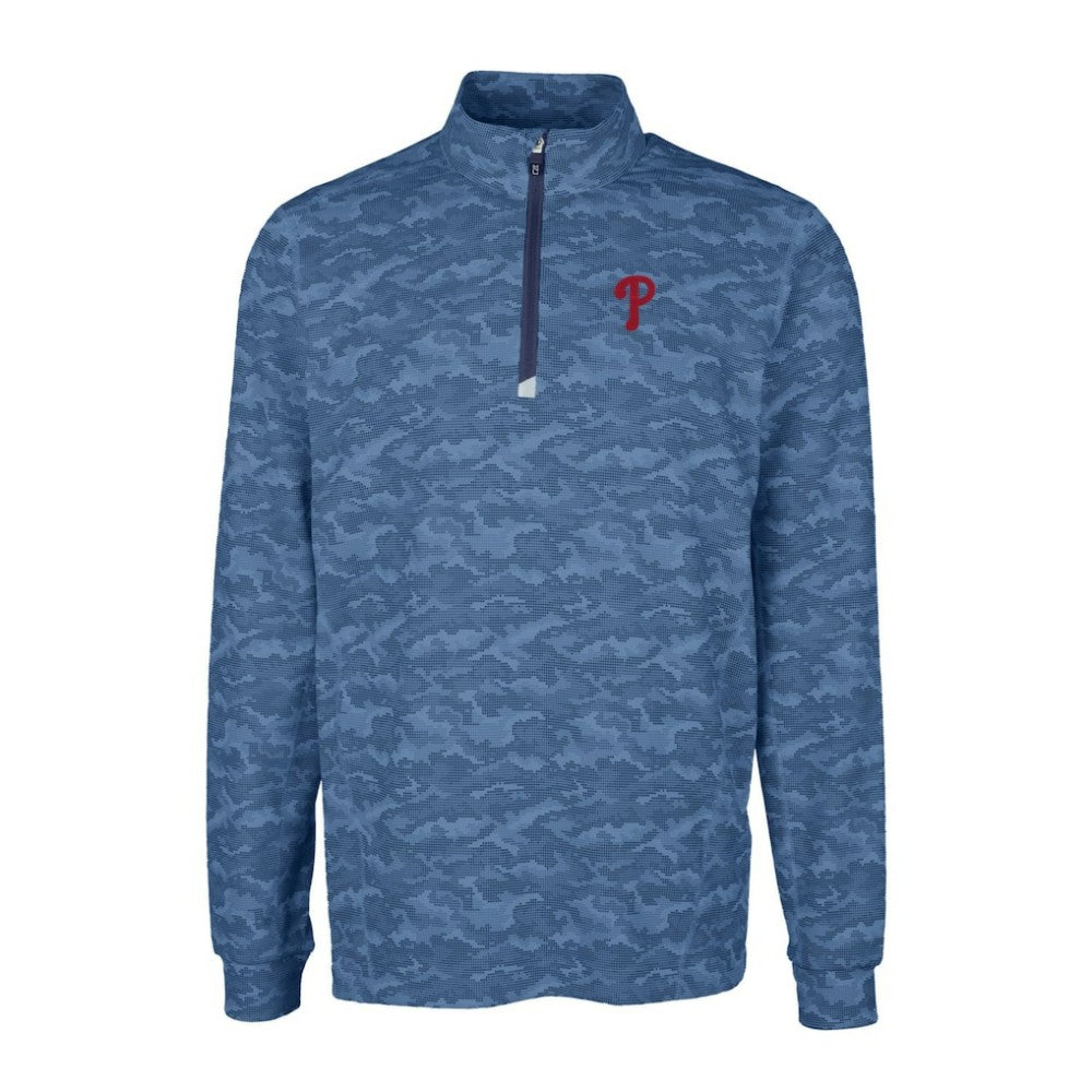 Philadelphia Phillies Cutter & Buck Traverse Camo Print Stretch Quarter-Zip Pullover Top Outlet
