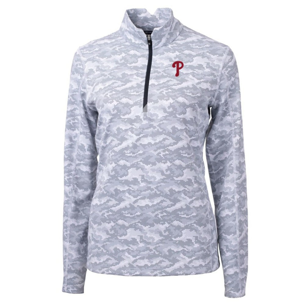 Philadelphia Phillies Cutter & Buck Women's Traverse Camo Print Stretch Quarter-Zip Pullover Top Online