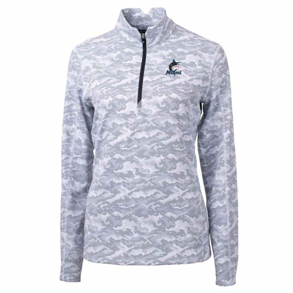Miami Marlins Cutter & Buck Women's Traverse Camo Print Stretch Quarter-Zip Pullover Top for sale