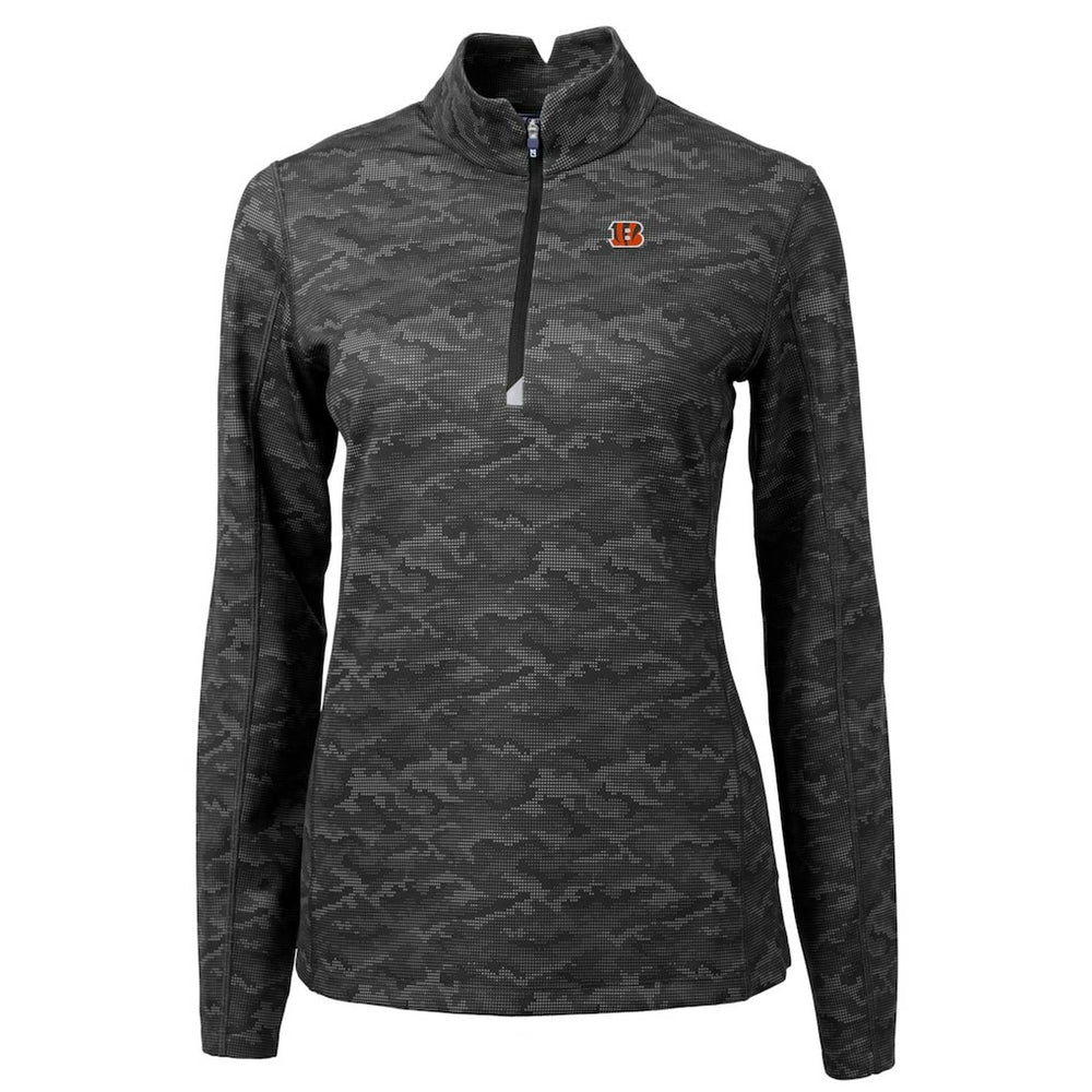 Cincinnati Bengals Cutter & Buck Women's Traverse Camo Print Stretch Quarter-Zip Pullover Top - Black - NFL