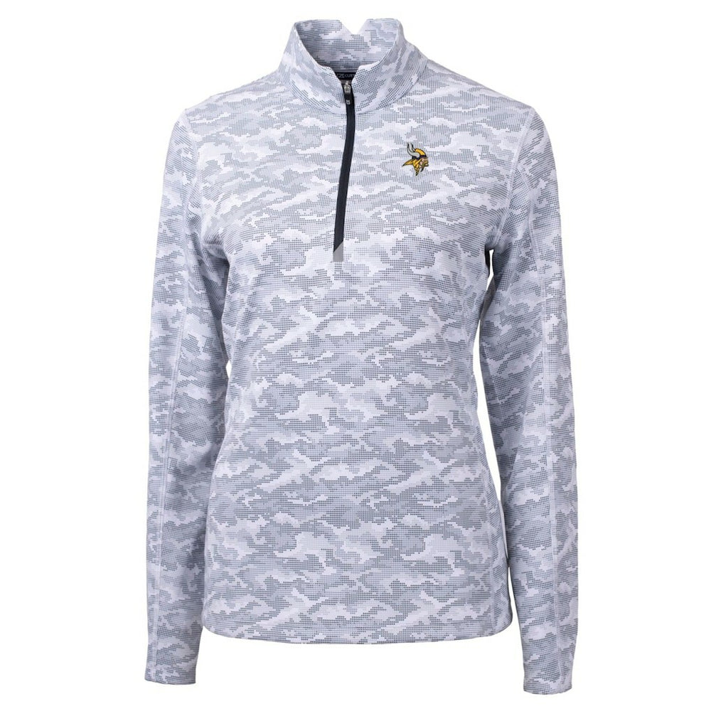 Minnesota Vikings Cutter & Buck Women's Traverse Camo Print Stretch Quarter-Zip Pullover Top - Charcoal - NFL