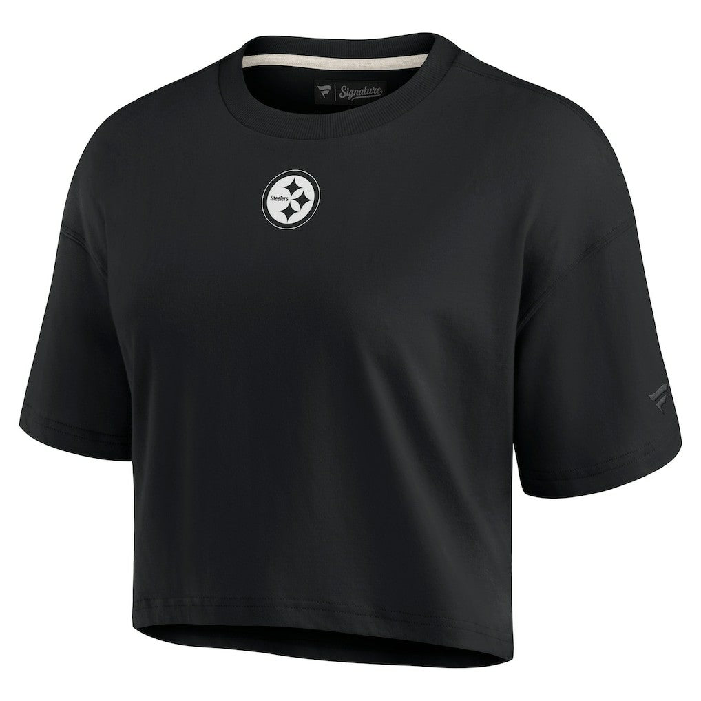 Pittsburgh Steelers Women's Elements Super Soft Boxy Cropped T-Shirt - Black - Fanatics