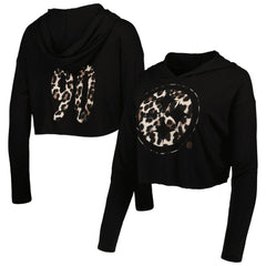 T.J. Watt Pittsburgh Steelers Majestic Threads Women's Leopard Player Name & Number Long Sleeve Cropped Hoodie - Black - NFL