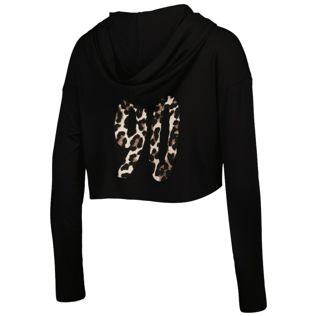 T.J. Watt Pittsburgh Steelers Majestic Threads Women's Leopard Player Name & Number Long Sleeve Cropped Hoodie - Black - NFL