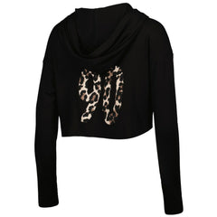 T.J. Watt Pittsburgh Steelers Majestic Threads Women's Leopard Player Name & Number Long Sleeve Cropped Hoodie - Black - NFL
