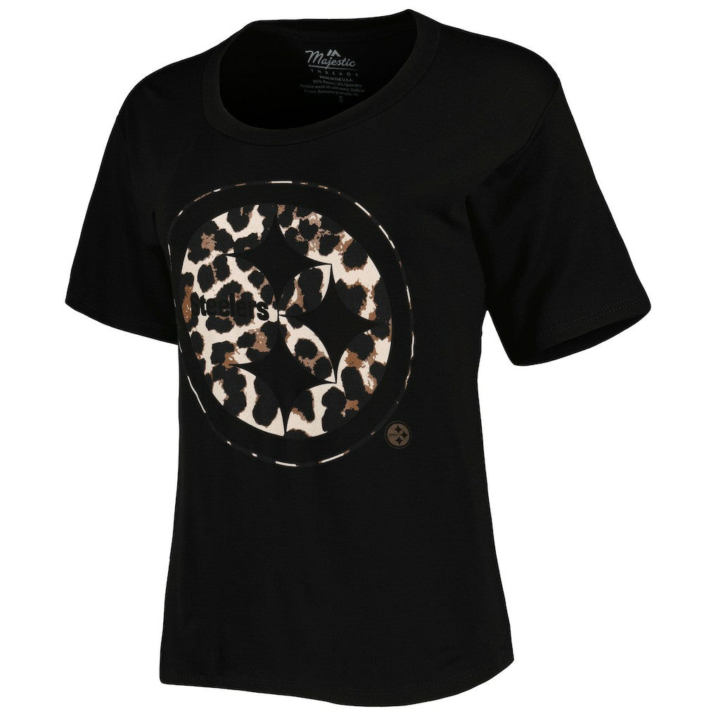 T.J. Watt Pittsburgh Steelers Majestic Threads Women's Leopard Player Name & Number T-Shirt - Black - NFL