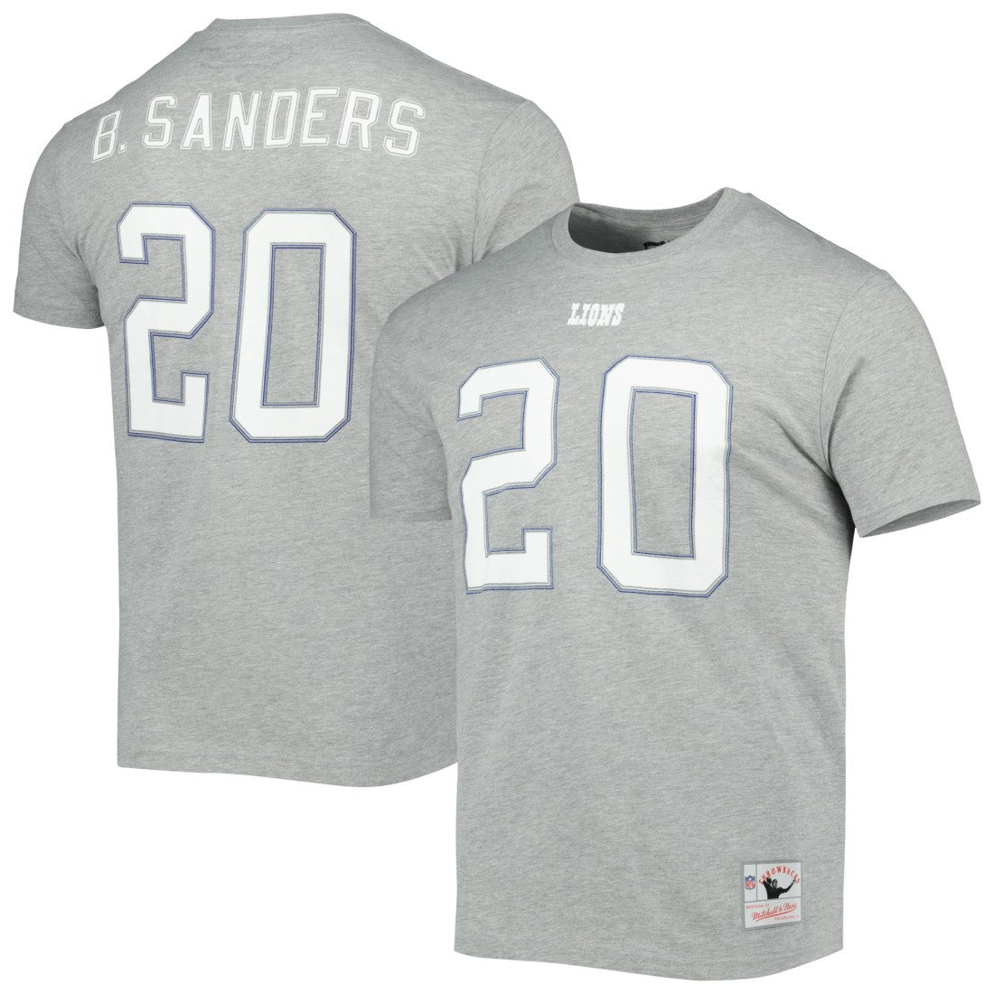 Barry Sanders Detroit Lions Retired Player Logo Name & Number T-Shirt - Gray - Mitchell & Ness