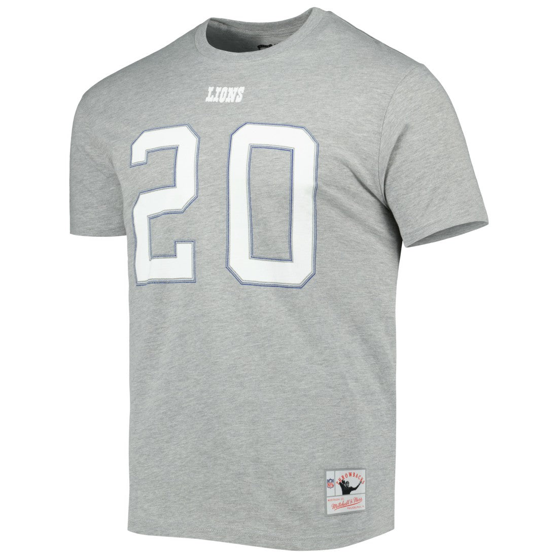 Barry Sanders Detroit Lions Retired Player Logo Name & Number T-Shirt - Gray - Mitchell & Ness