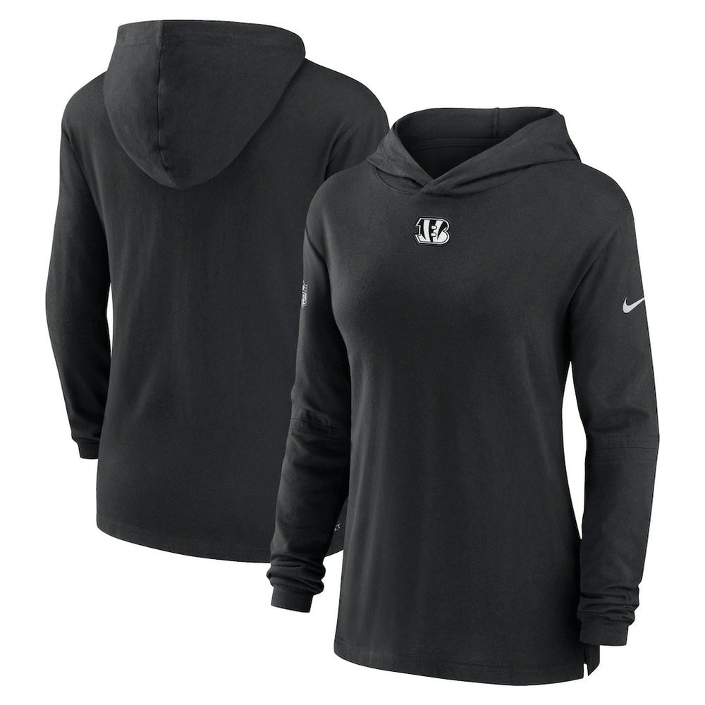 Cincinnati Bengals Women's Sideline Performance Long Sleeve Hoodie T-Shirt - Black - Nike