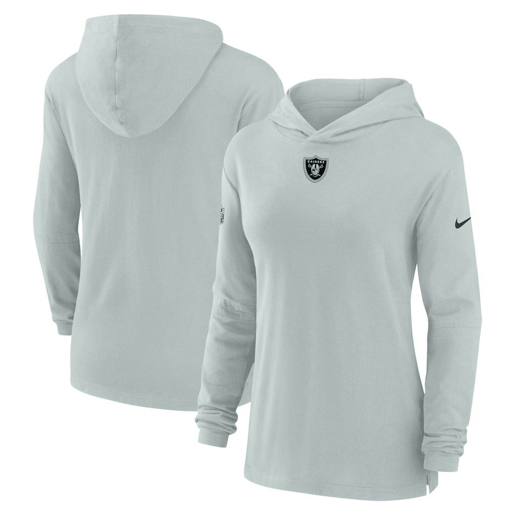 Las Vegas Raiders Women's Sideline Performance Long Sleeve Hoodie T-Shirt - Silver - Nike