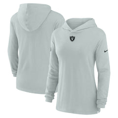 Las Vegas Raiders Women's Sideline Performance Long Sleeve Hoodie T-Shirt - Silver - Nike