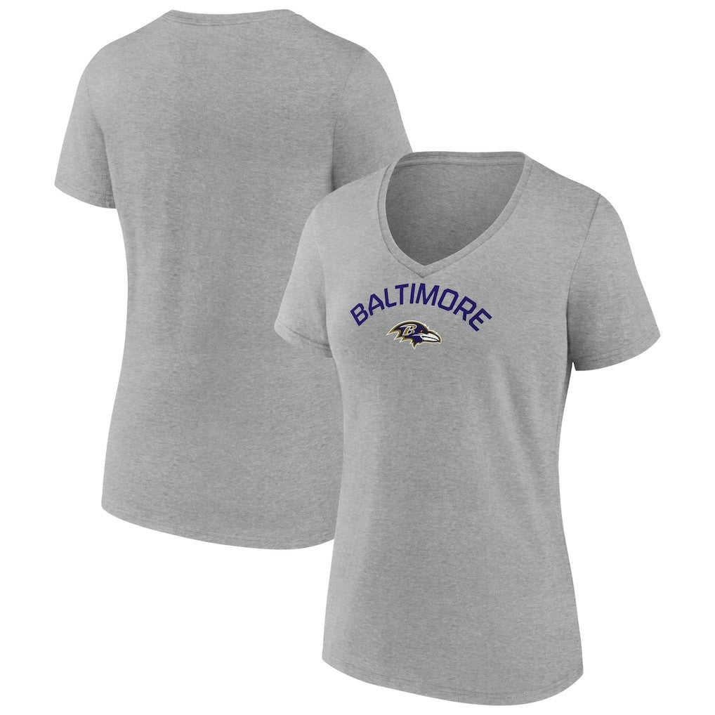 Baltimore Ravens Women's Team Arc V-Neck T-Shirt - Heather Gray - NFL