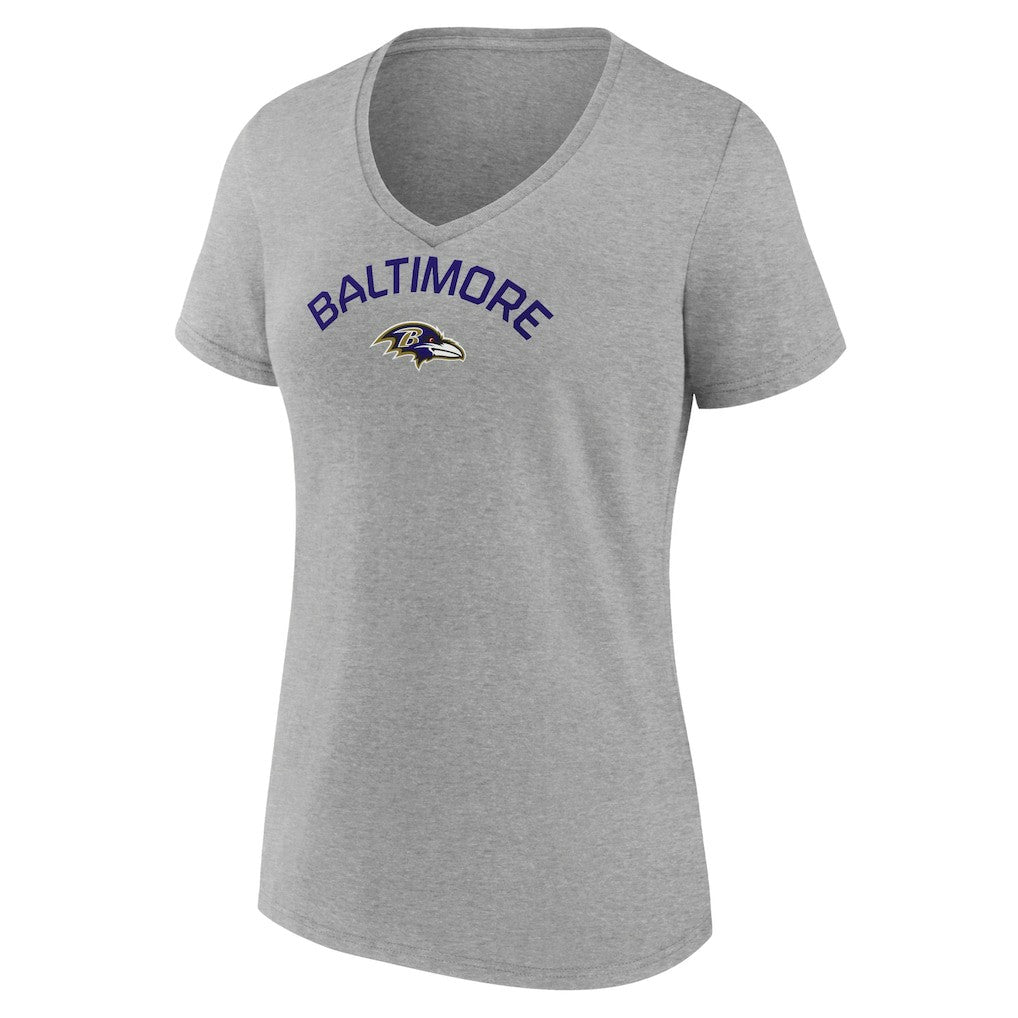 Baltimore Ravens Women's Team Arc V-Neck T-Shirt - Heather Gray - NFL