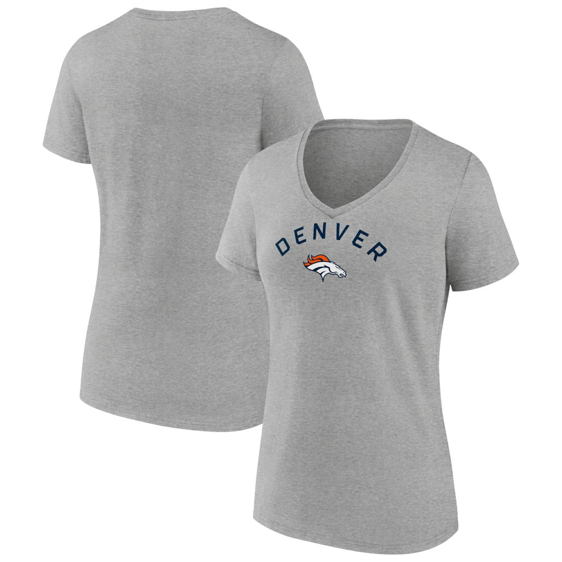 Denver Broncos Women's Team Arc V-Neck T-Shirt - Heather Gray - NFL
