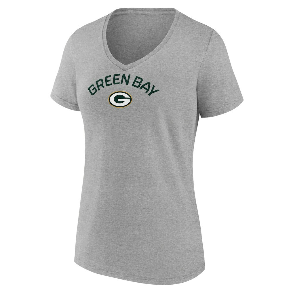 Green Bay Packers Women's Team Arc V-Neck T-Shirt - Heather Gray - NFL