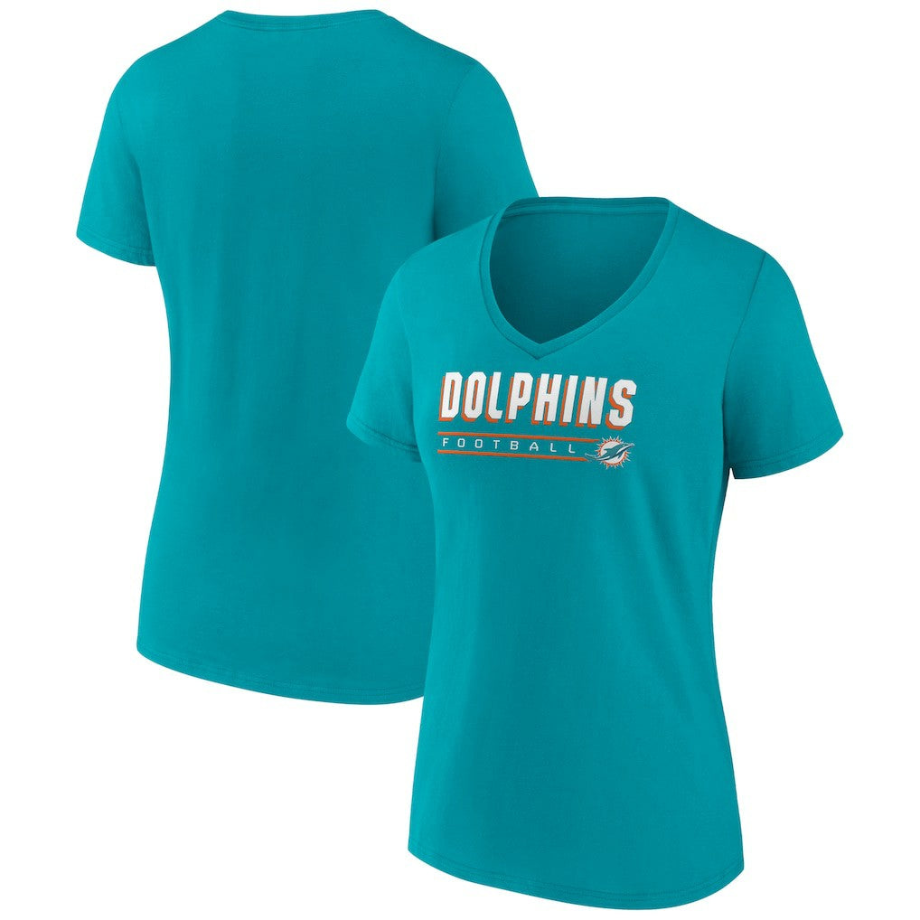 Miami Dolphins Women's Primary Play V-Neck T-Shirt - Aqua - NFL