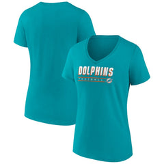 Miami Dolphins Women's Primary Play V-Neck T-Shirt - Aqua - NFL