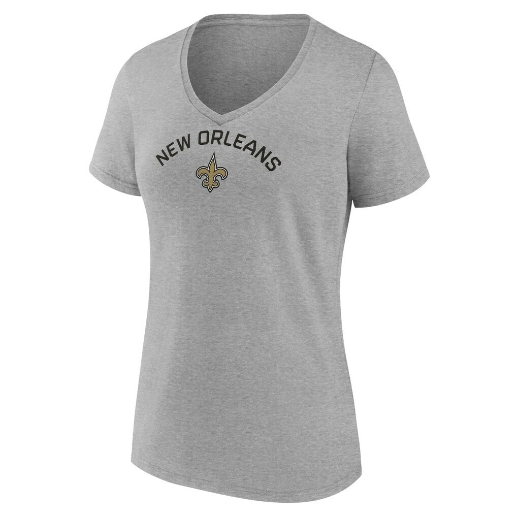 New Orleans Saints Women's Team Arc V-Neck T-Shirt - Heather Gray - NFL