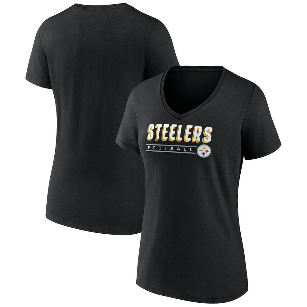 Pittsburgh Steelers Women's Primary Play V-Neck T-Shirt - Black - NFL