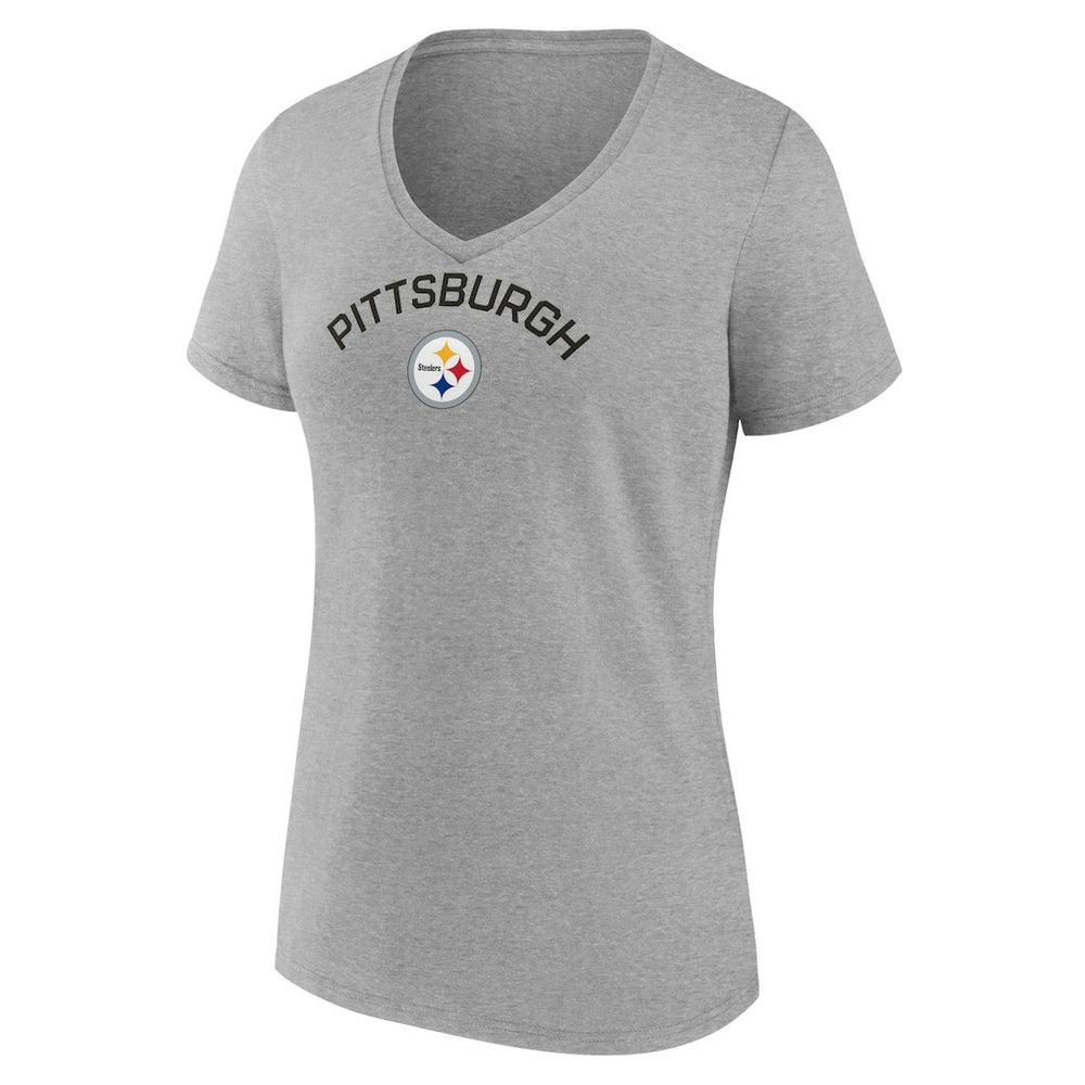Pittsburgh Steelers Women's Team Arc V-Neck T-Shirt - Heather Gray - NFL