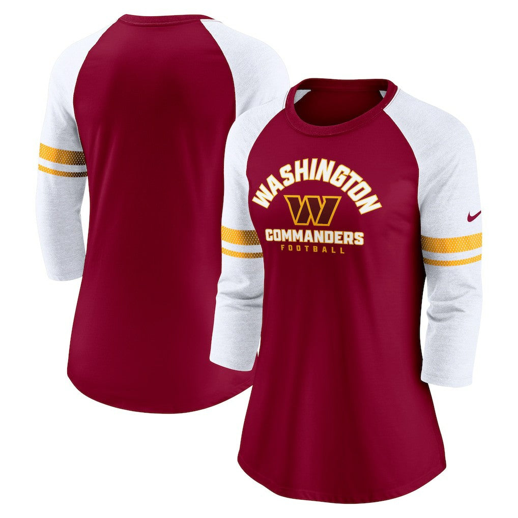 Washington Commanders Women's Fashion 3/4-Sleeve Lightweight Raglan Fashion T-Shirt - Burgundy - Nike