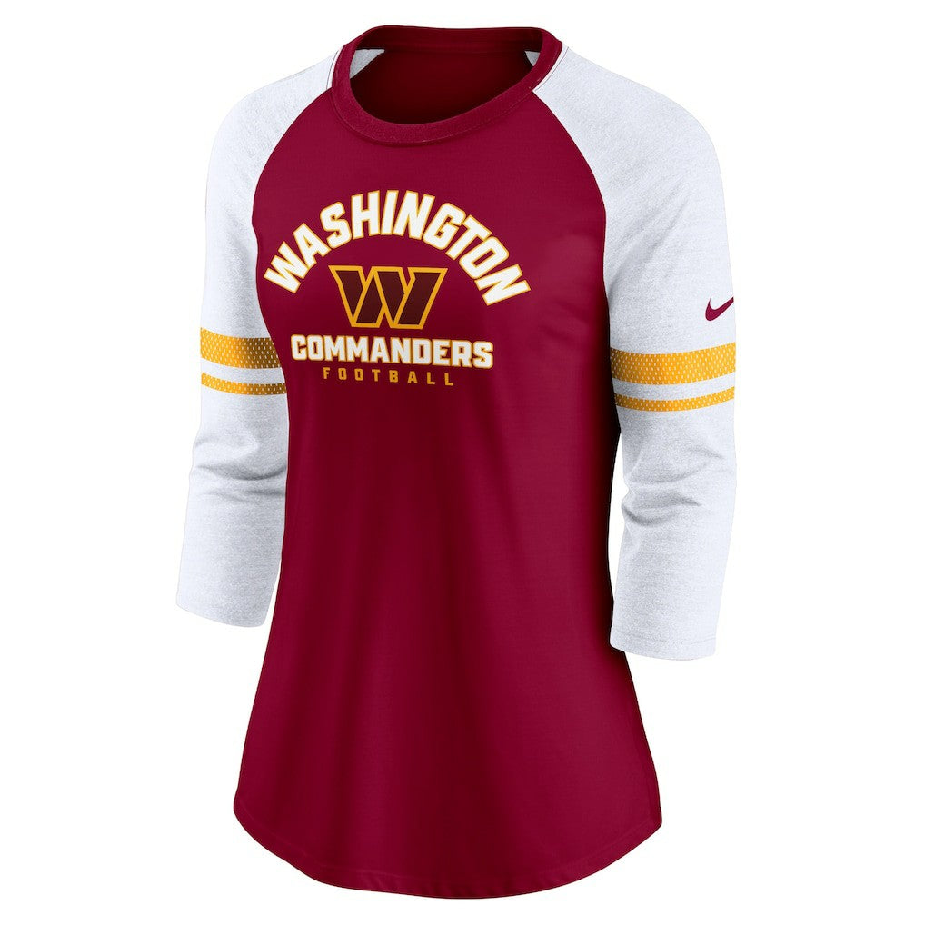 Washington Commanders Women's Fashion 3/4-Sleeve Lightweight Raglan Fashion T-Shirt - Burgundy - Nike