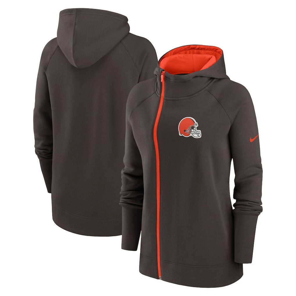 Cleveland Browns Women's Asymmetrical Raglan Full-Zip Hoodie - Brown - Nike