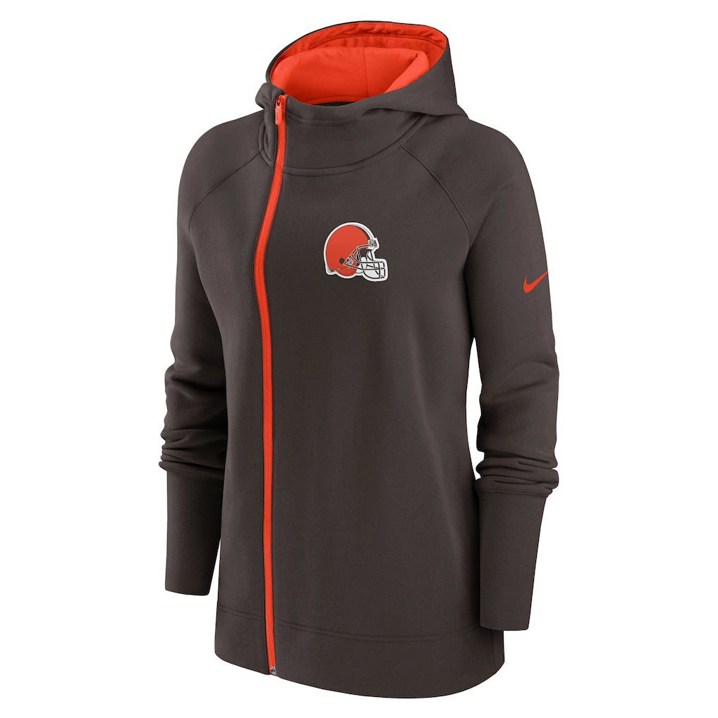 Cleveland Browns Women's Asymmetrical Raglan Full-Zip Hoodie - Brown - Nike