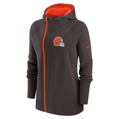 Cleveland Browns Women's Asymmetrical Raglan Full-Zip Hoodie - Brown - Nike