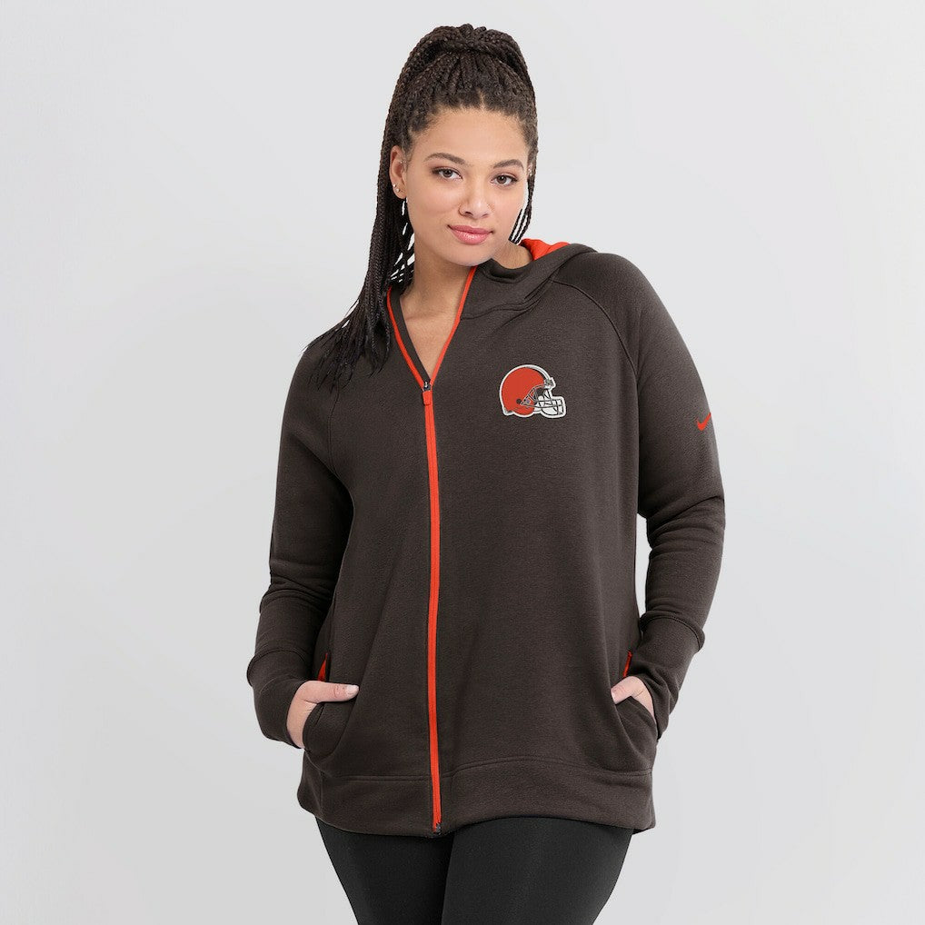Cleveland Browns Women's Asymmetrical Raglan Full-Zip Hoodie - Brown - Nike