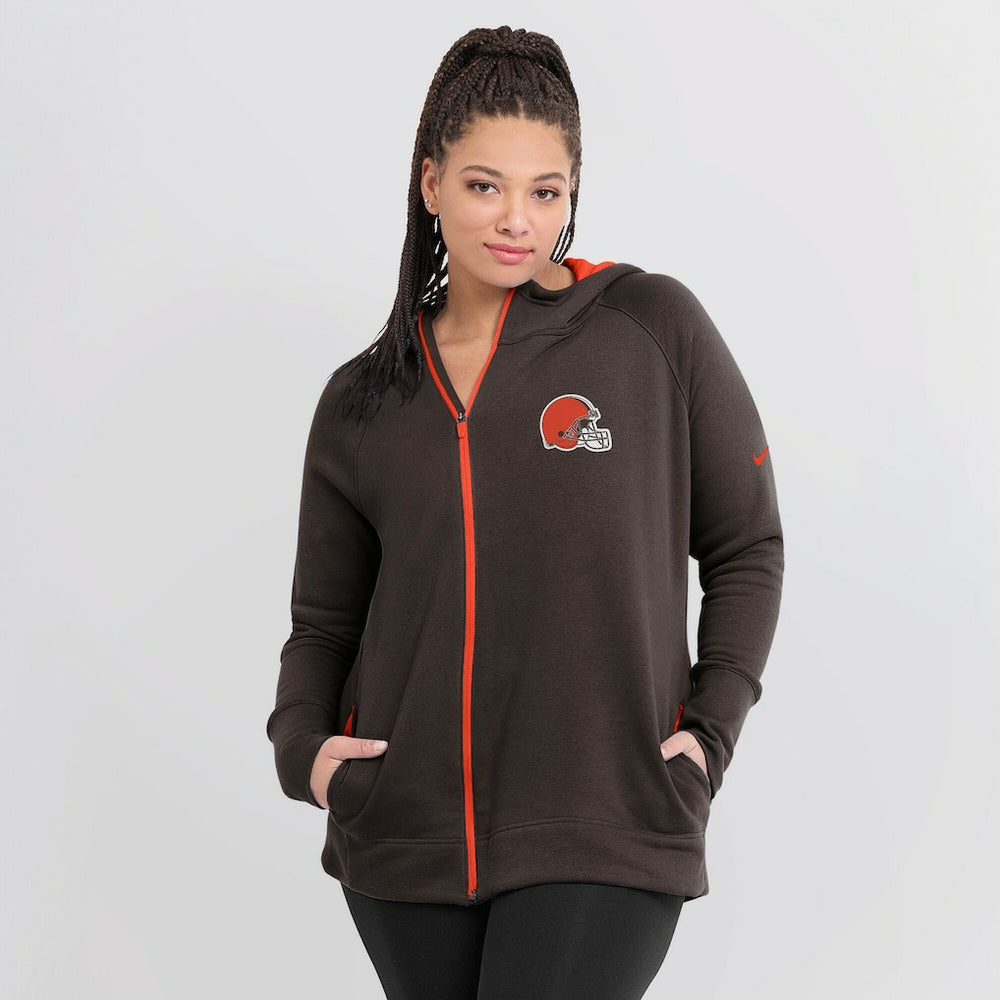 Cleveland Browns Women's Asymmetrical Raglan Full-Zip Hoodie - Brown - Nike
