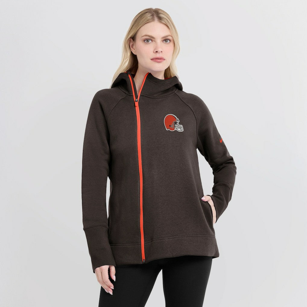 Cleveland Browns Women's Asymmetrical Raglan Full-Zip Hoodie - Brown - Nike